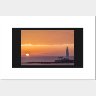 Sunrise at st marys lighthouse whitley bay Posters and Art